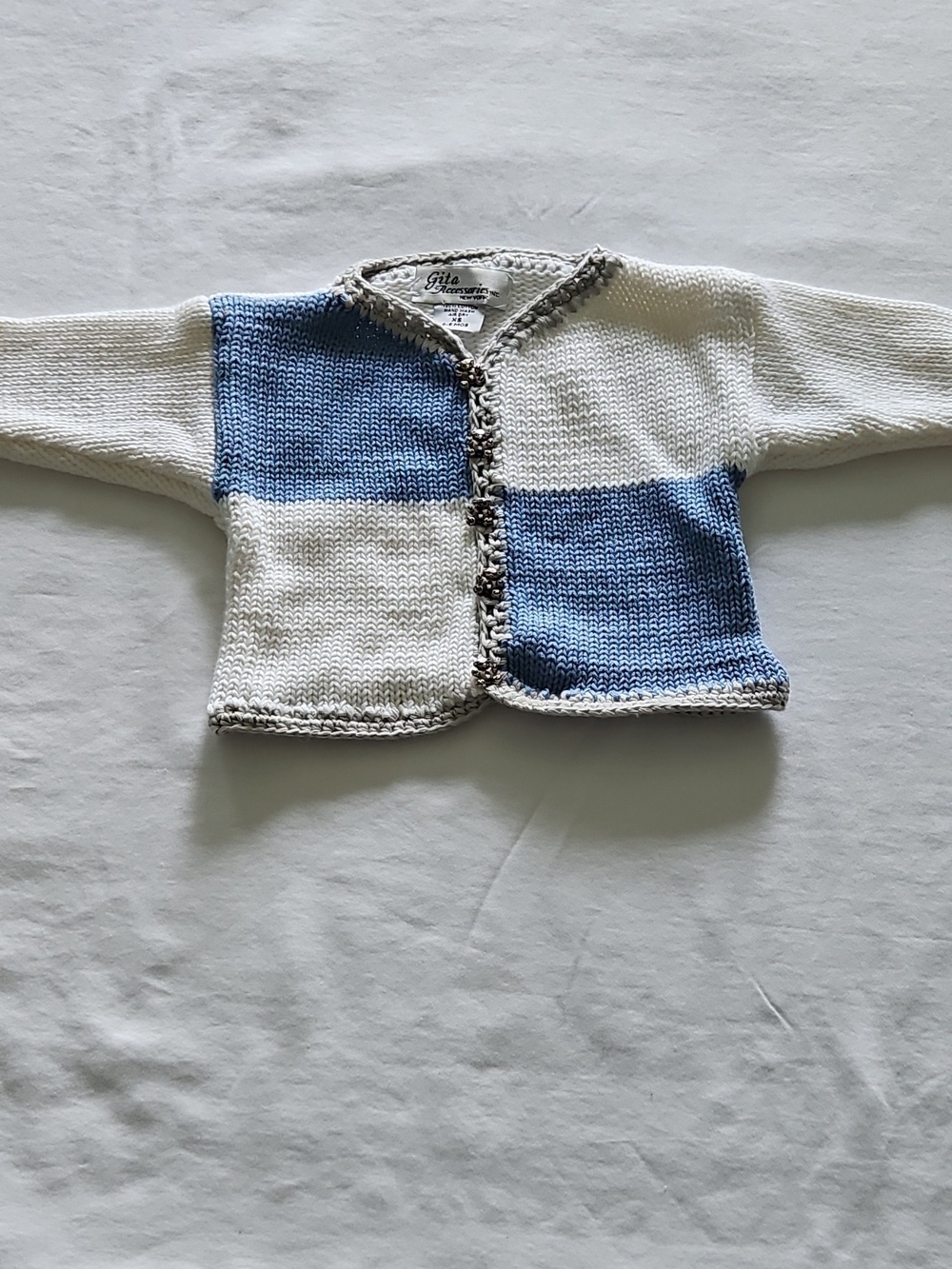 Vintage 90s Gita Accessories Blue and White Knit Baby Cardigan